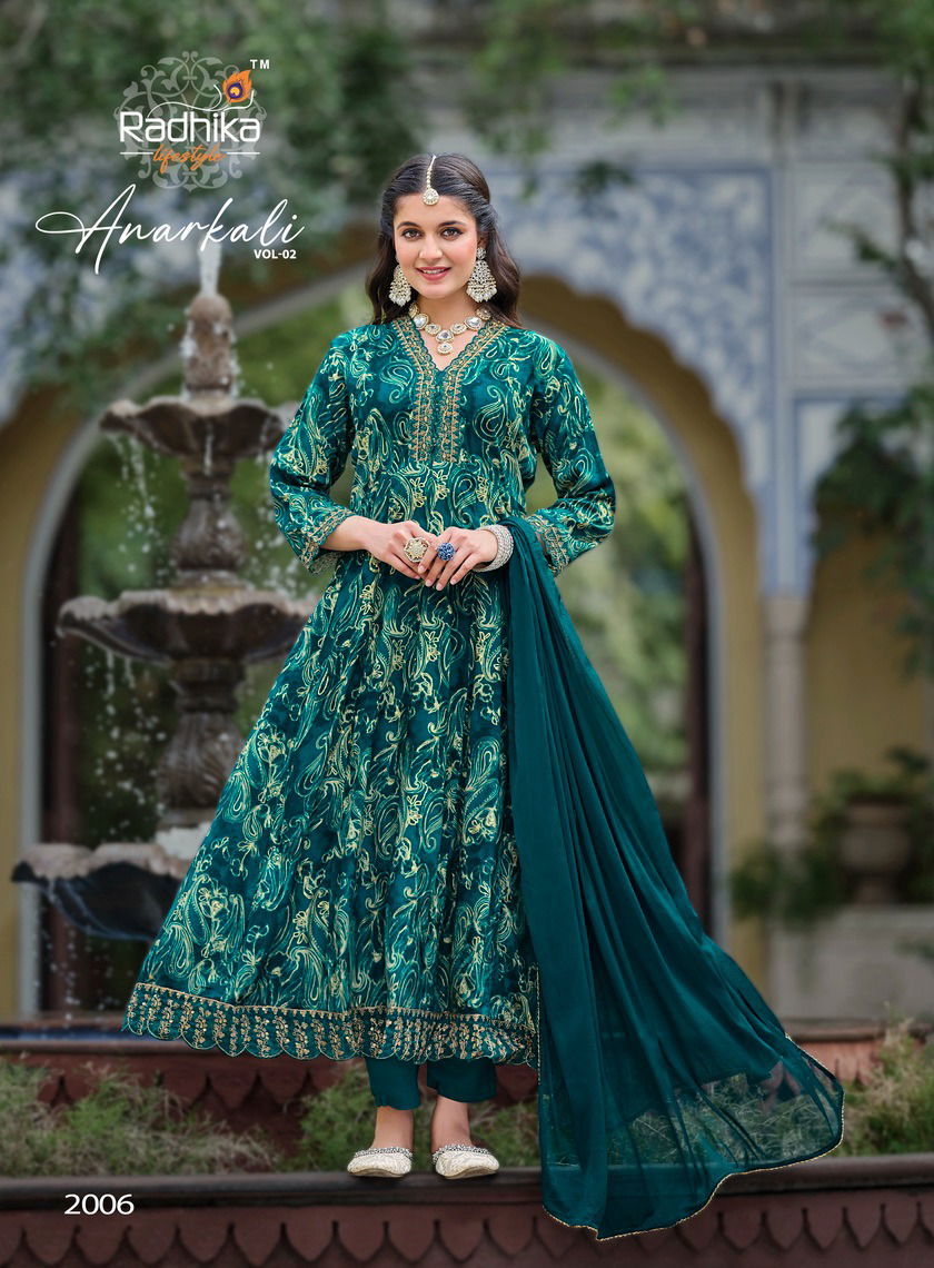 Anarkali Vol 2 By Radhika Rayon Printed Kurti With Bottom Dupatta Wholesale Online
